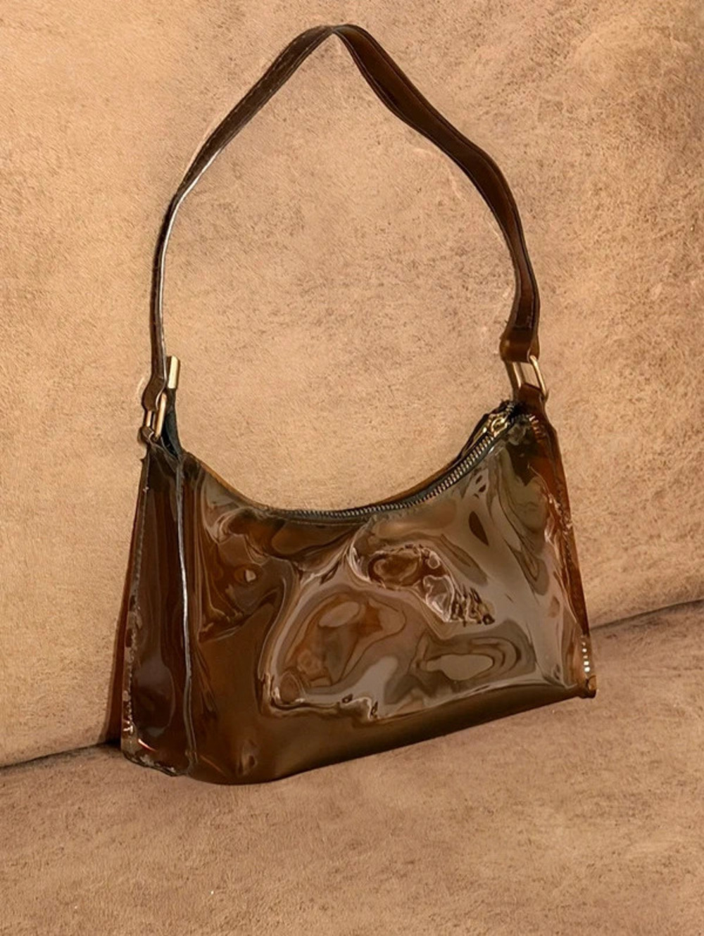 Y2K Clear Chic Brown Tinted PVC Club/Venue/Concert Handbag, Shoulder BaguetteBag